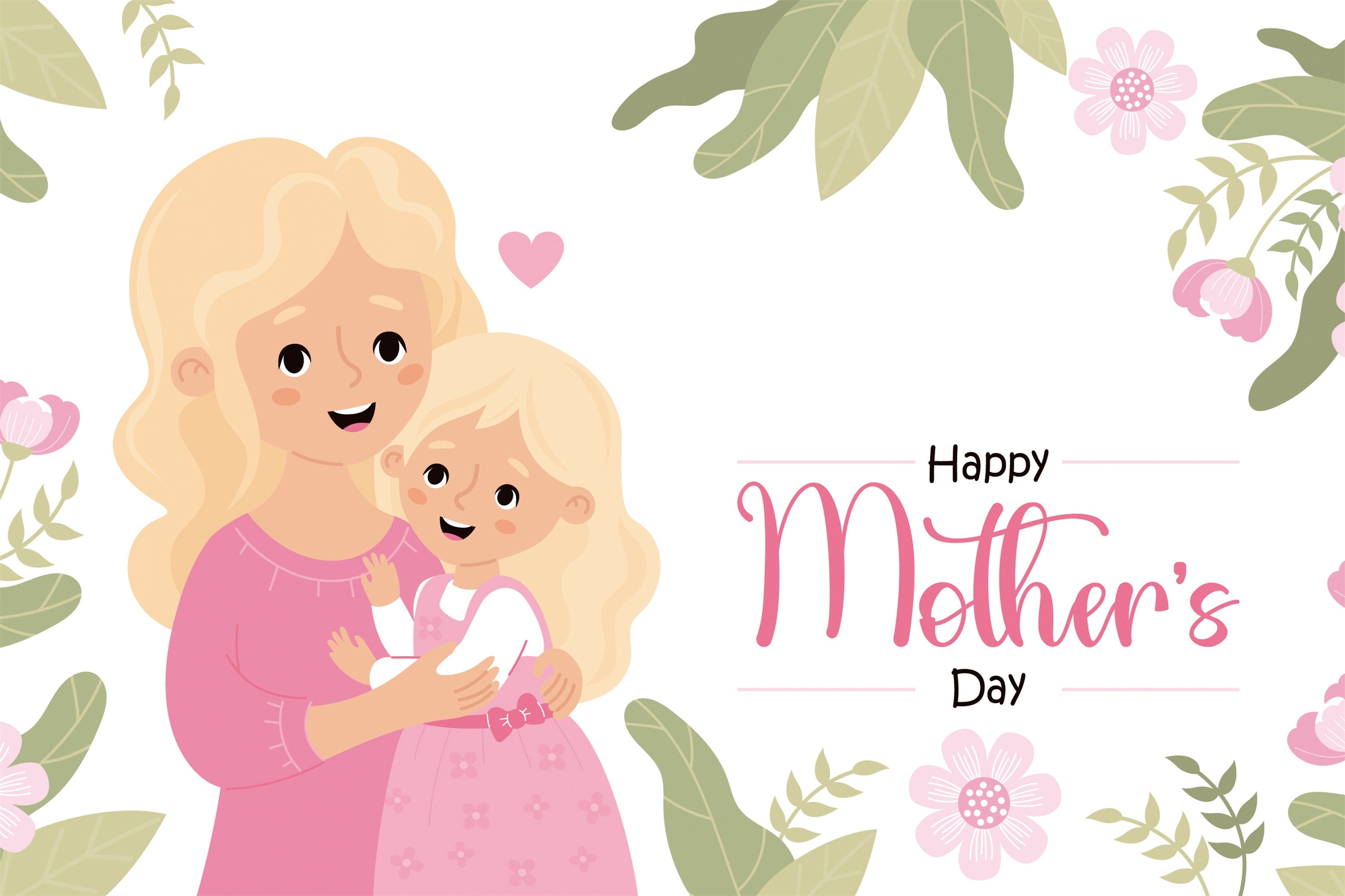 Mothers Day Backdrops Pink Floral Cartoon Personalized Backdrop CJJ3-125