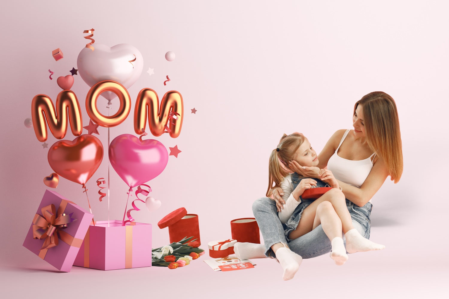 Mothers Day Backdrop Ideas Pink Balloon Gift Personalized Backdrop CJJ3-151