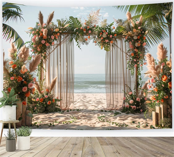 Beach Wedding Backdrop Tropical Floral Beach Summer Backdrop CJJ3-232