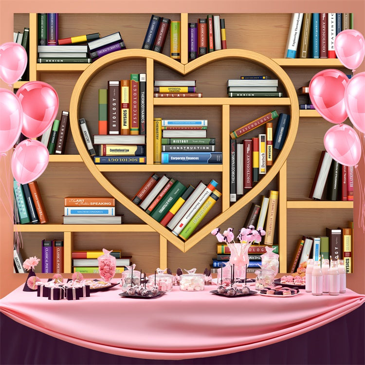 World Book Day Backdrop Heart Shaped Bookshelf Backdrop CJJ3-48