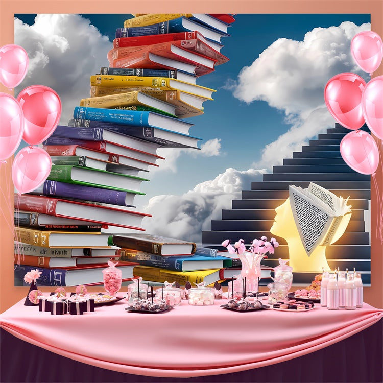 World Book Day Backdrop Colorful Books Staircase Backdrop CJJ3-58