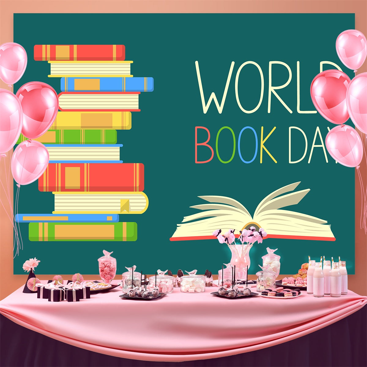 World Book Day Backdrop Colorful Cartoon Book Backdrop CJJ3-61