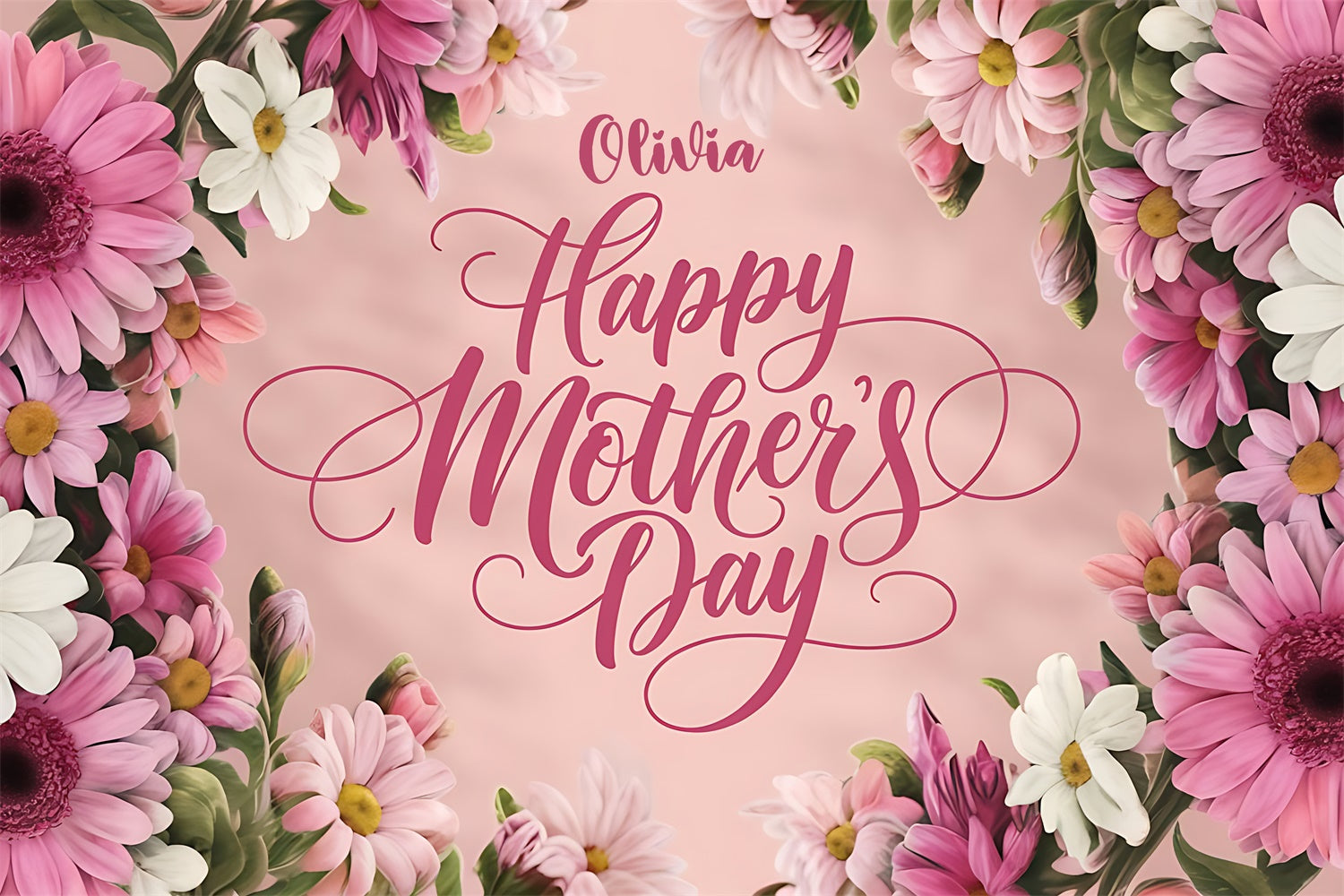 Mother's Day Backdrop Pink Daisy Bloom Personalized Backdrop CJJ3-84