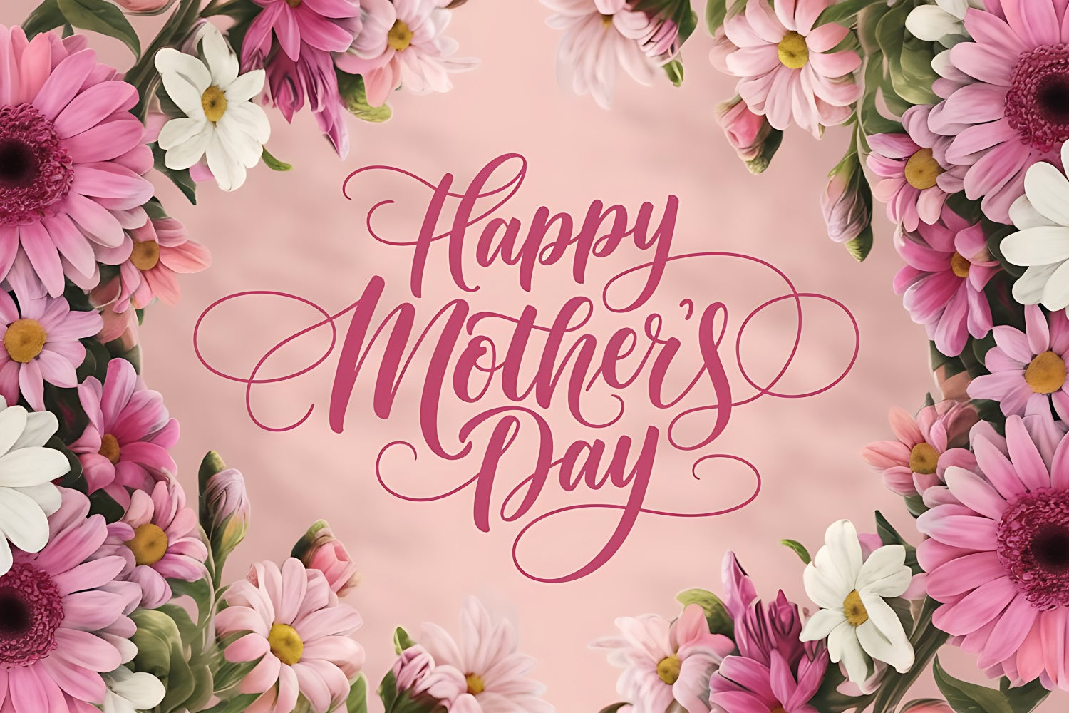 Mother's Day Backdrop Pink Daisy Bloom Personalized Backdrop CJJ3-84