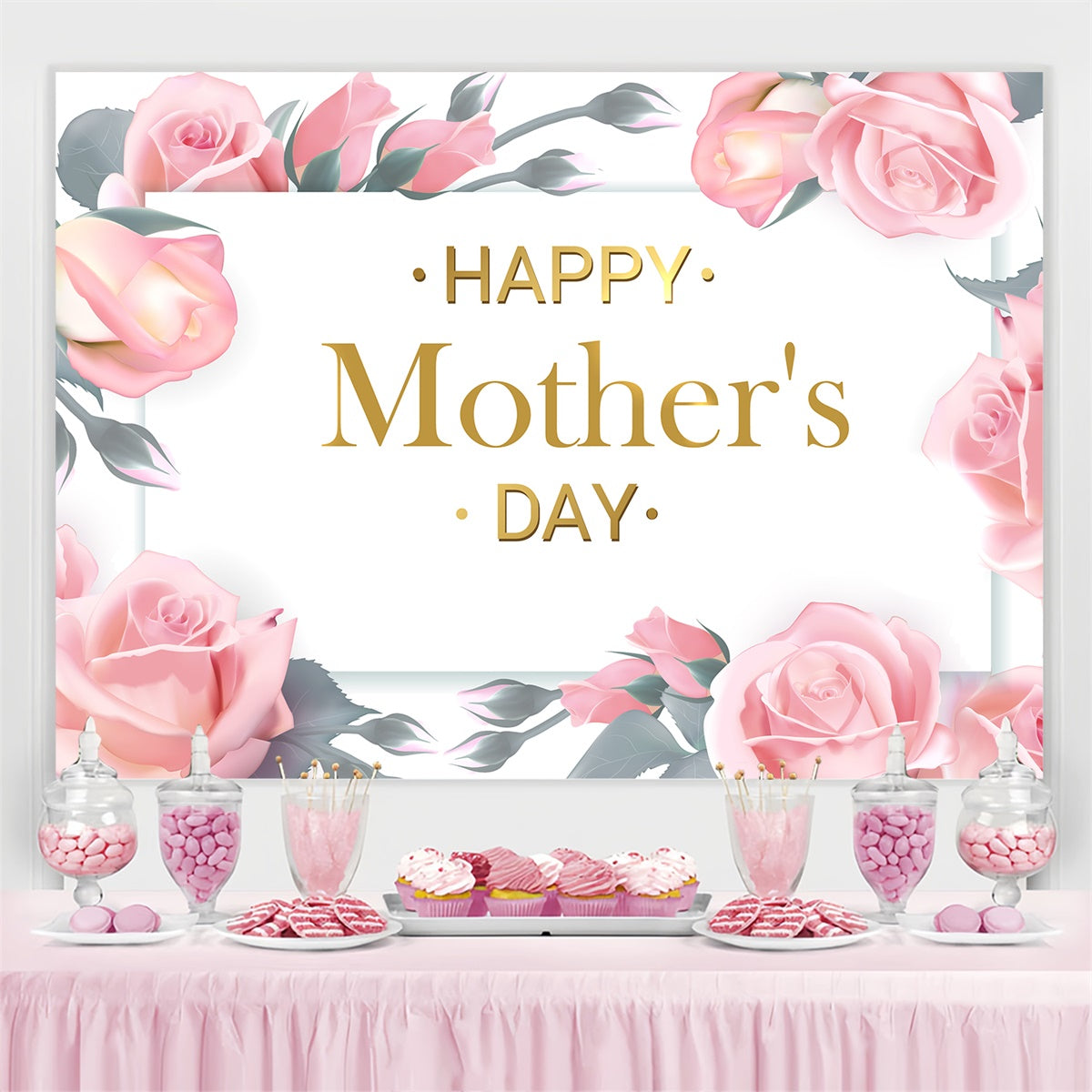 Mother's Day Backdrop Elegant Pink Rose Personalized Backdrop CJJ3-91