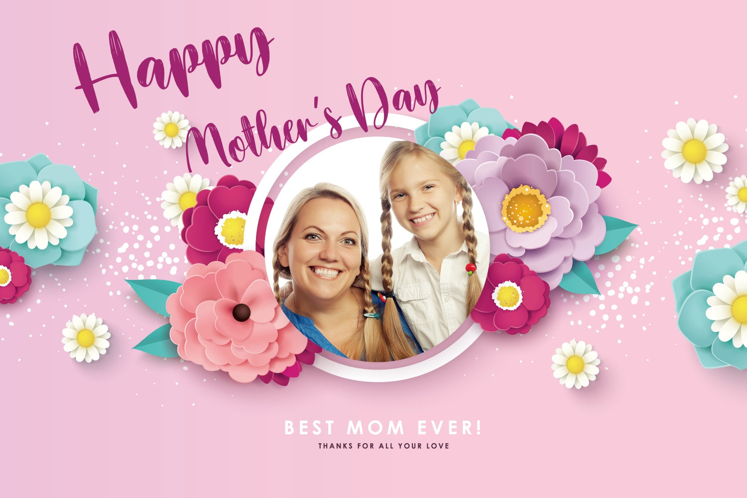 Happy Mother's Day Backdrop Adorable Floral Frame Custom Backdrop CJJ3-92