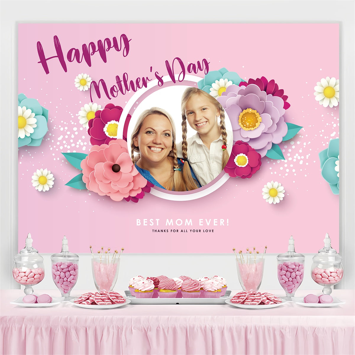 Happy Mother's Day Backdrop Adorable Floral Frame Custom Backdrop CJJ3-92