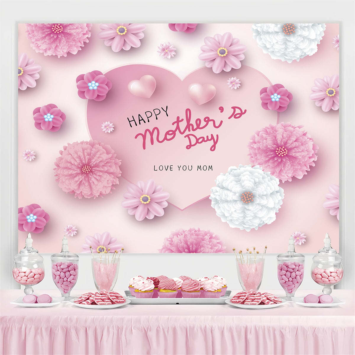Mother's Day Backdrop Ideas Delicate Floral Love Custom Backdrop CJJ3-94