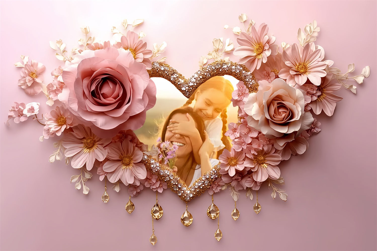 Mothers Day Backdrop Dreamy Pink Floral Personalized Backdrop CSH3-125