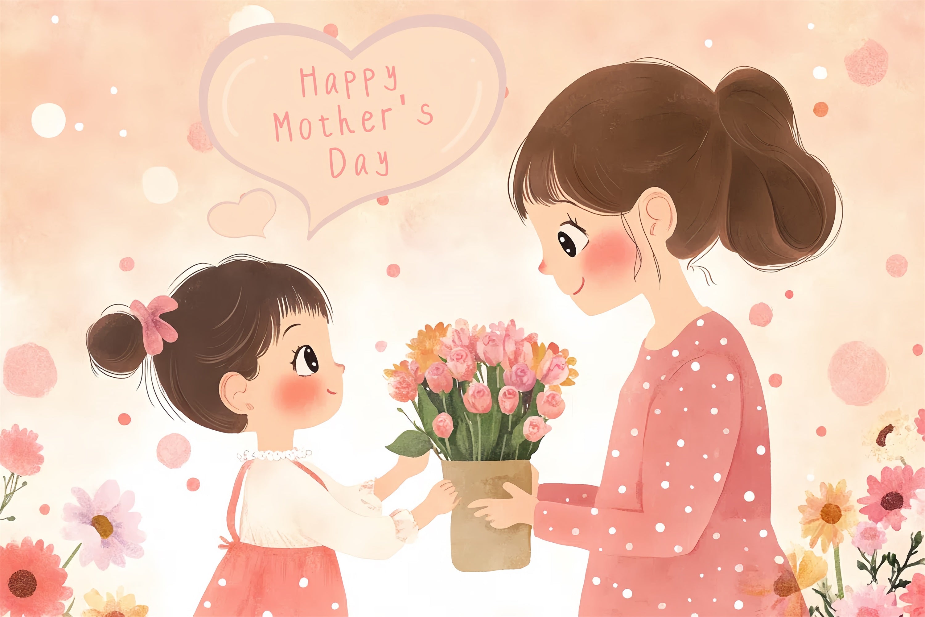Mother's Day Photo Backdrop Cute Cartoon Love Personalised Backdrop CSH3-133