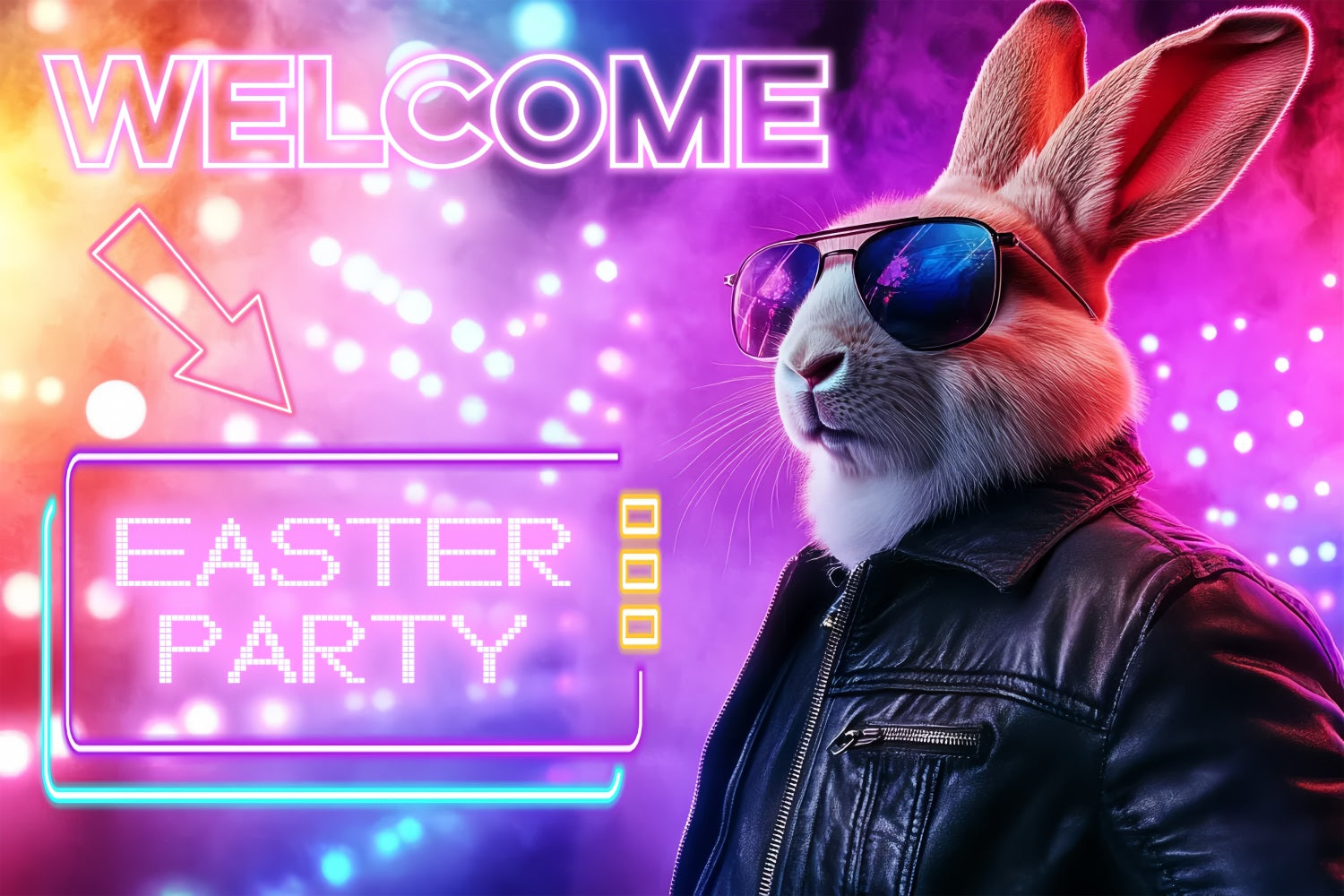 Easter Photo Backdrops Neon Bunny Party Personalised Backdrop CSH3-230