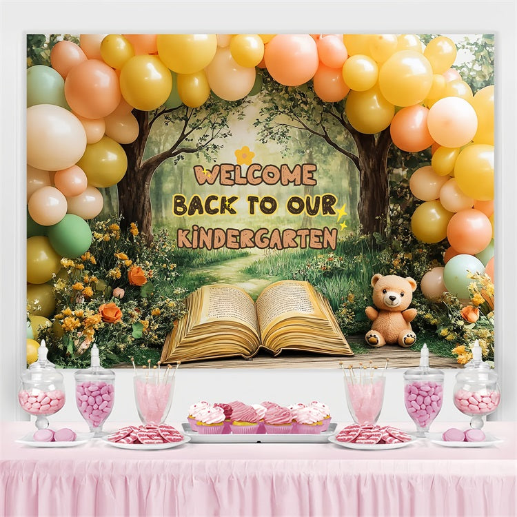 Back To School Backdrop Sunny Meadow Kindergarten Balloon Backdrop CSH3-35