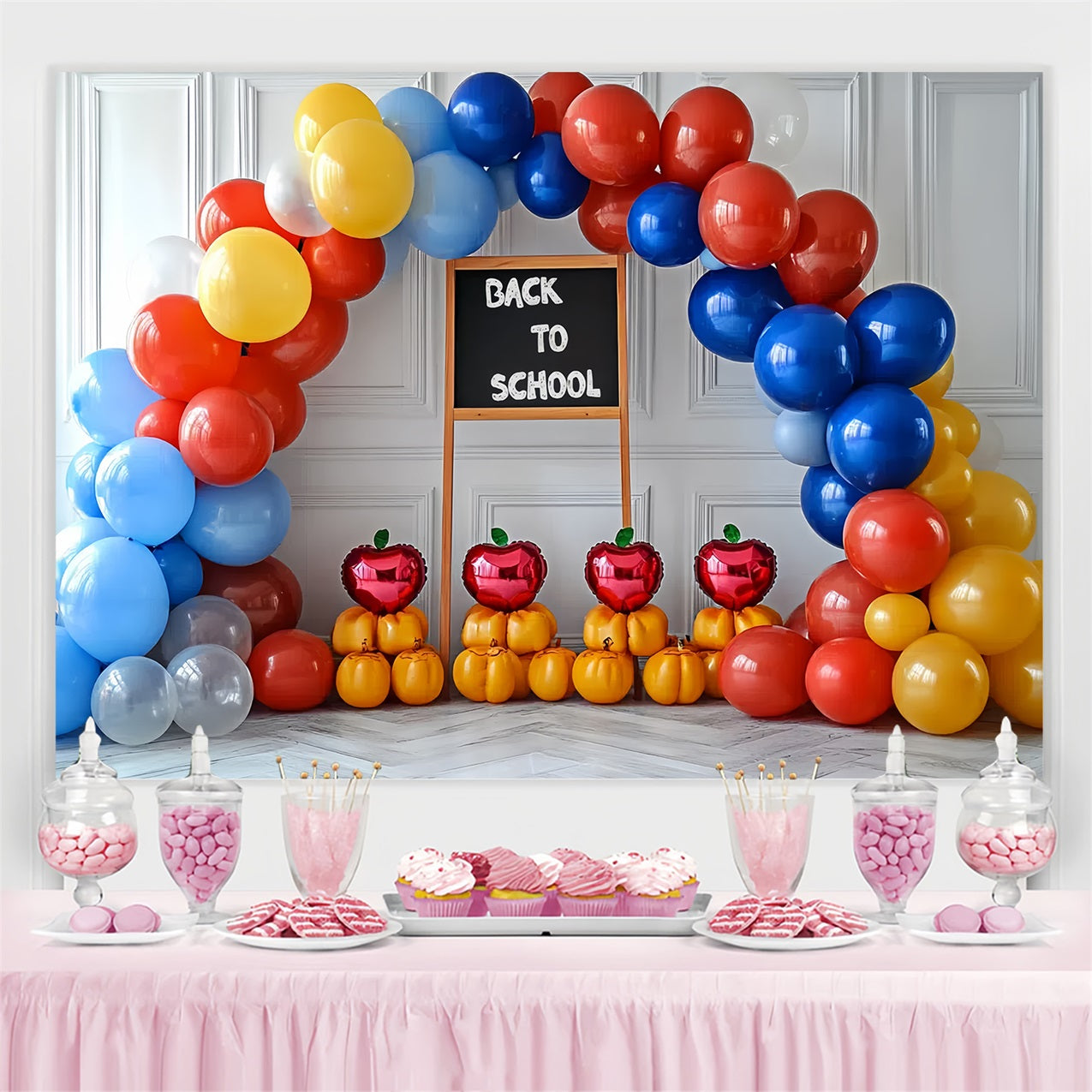 Back To School Photo Backdrop Classroom Balloon Arch Backdrop CSH3-37