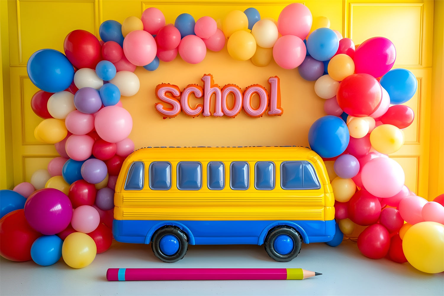 Backdrop For Back To School Cheerful Yellow School Bus Backdrop CSH3-38