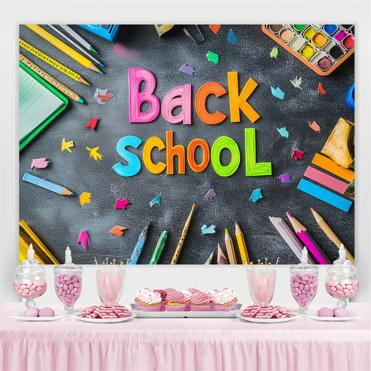 Back To School Backdrop Colorful Chalk School Supplies Backdrop CSH3-39