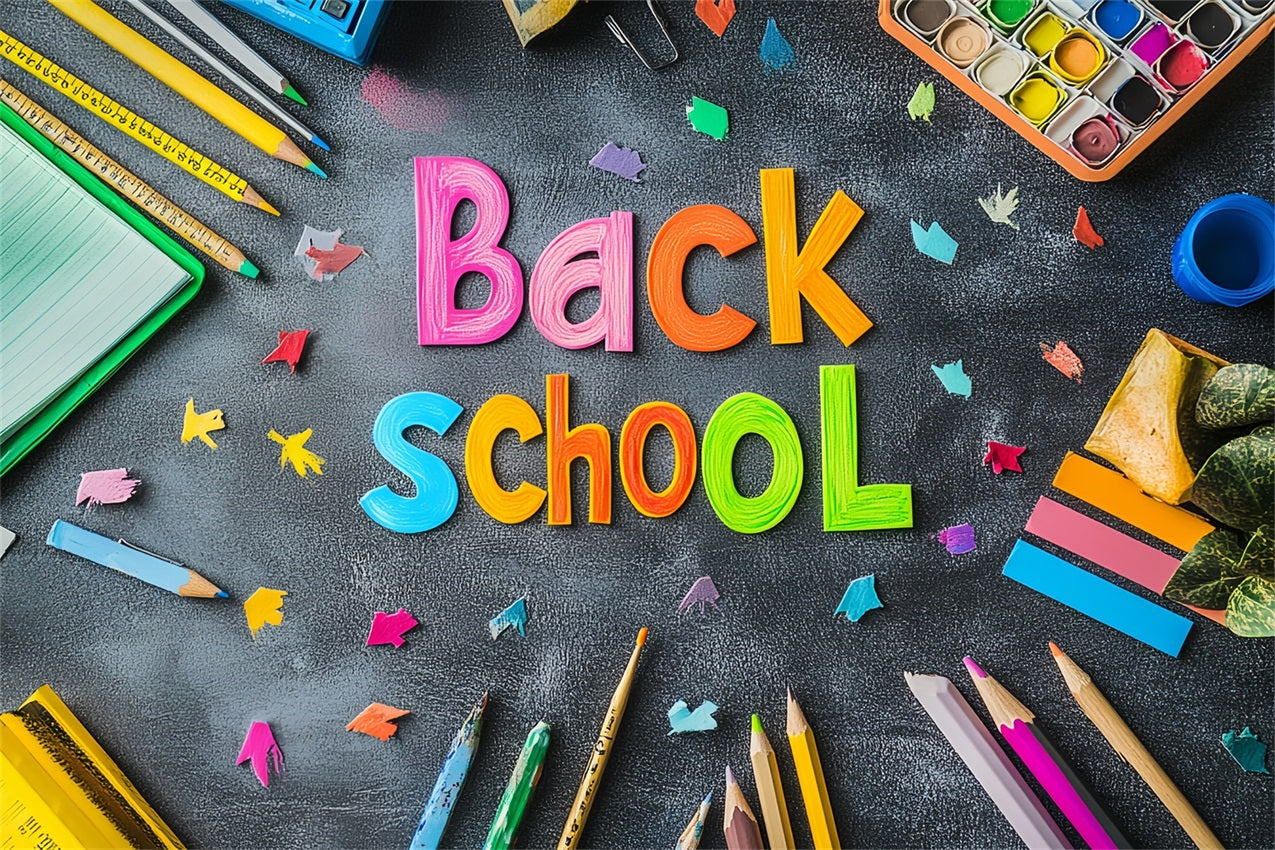 Back To School Backdrop Colorful Chalk School Supplies Backdrop CSH3-39