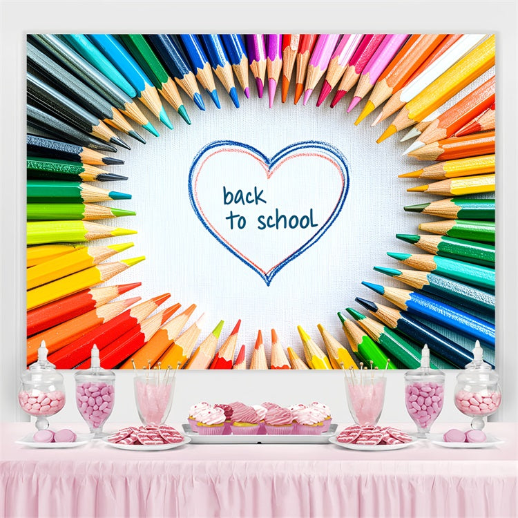Back To School Picture Backdrop Heart-Shaped Color Pencil Backdrop CSH3-40