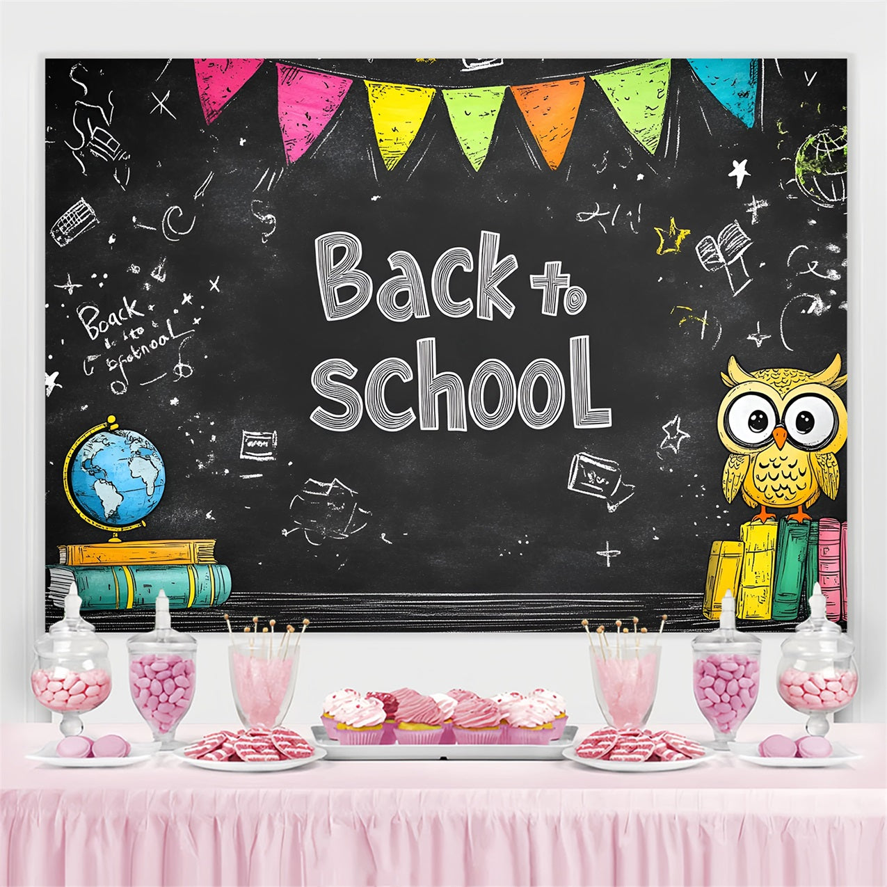 Backdrop Back To School Hand-Drawn Doodles Blackboard Backdrop CSH3-41