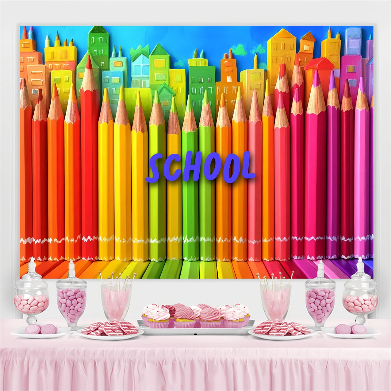Back To School Photo Backdrop Urban Art Colorful Pencil Backdrop CSH3-45