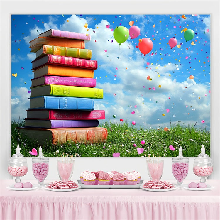 Back To School Picture Backdrop Colorful Books Balloons Backdrop CSH3-46