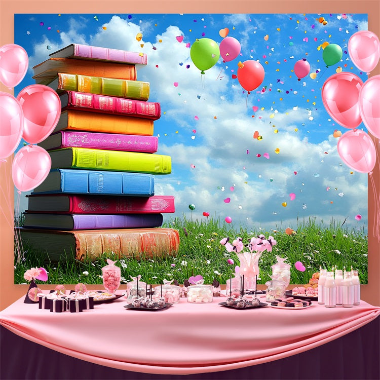 Back To School Picture Backdrop Colorful Books Balloons Backdrop CSH3-46
