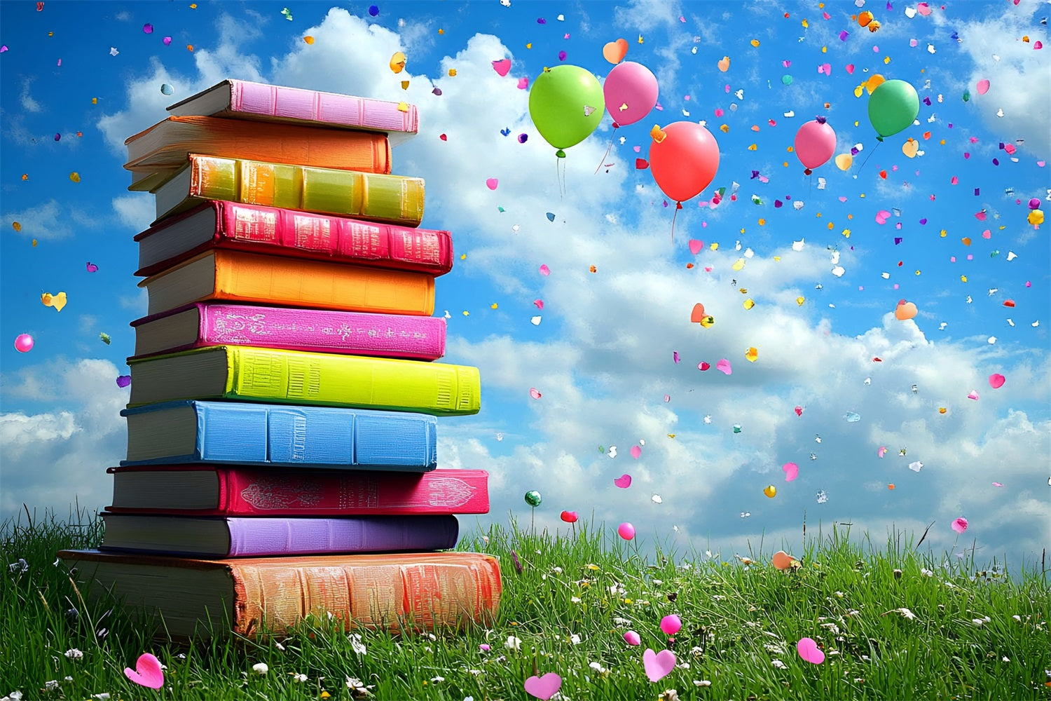Back To School Picture Backdrop Colorful Books Balloons Backdrop CSH3-46