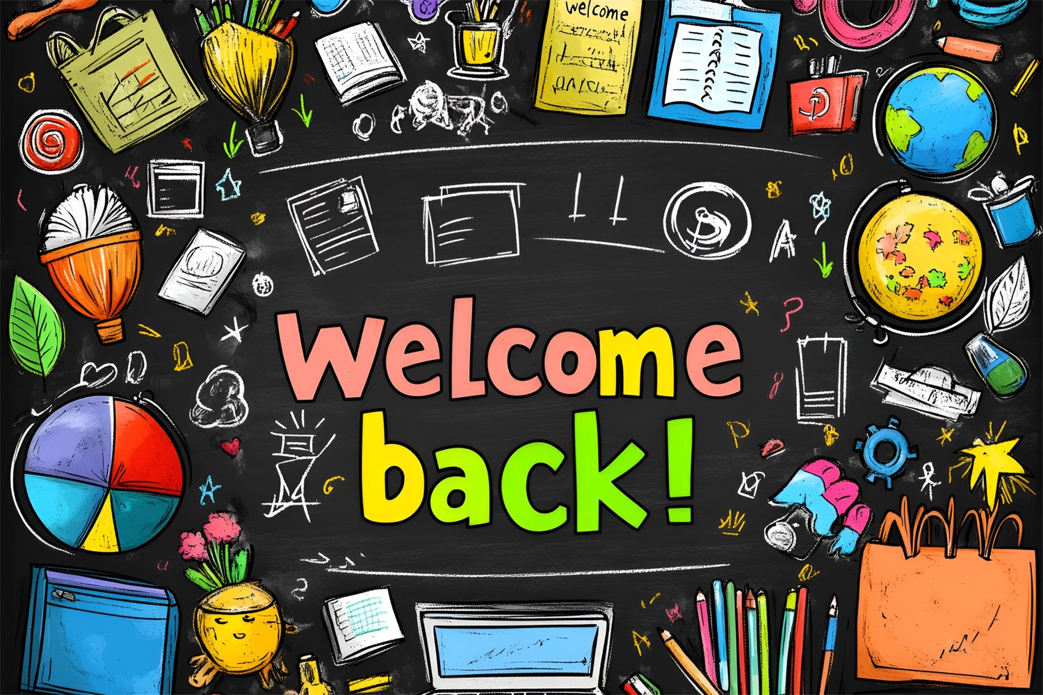 Backdrop For Back To School Creative Doodle Blackboard Backdrop CSH3-48