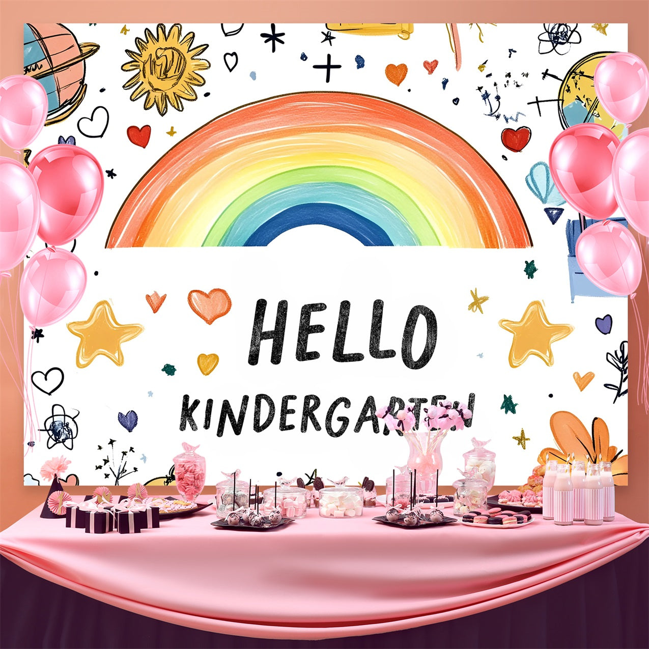 Back To School Picture Backdrop Hand-Drawn Stars Rainbow Backdrop CSH3-52