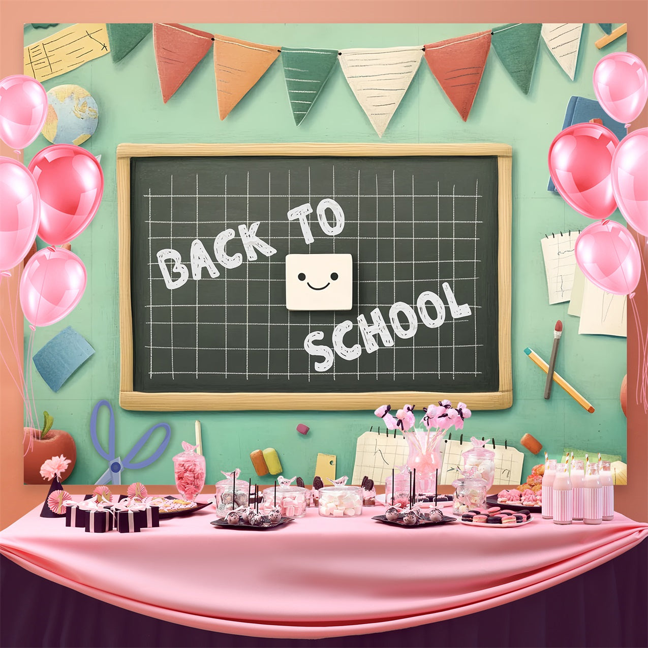 Back To School Backdrop Ideas Chalkboard Classroom Decor Backdrop CSH3-56