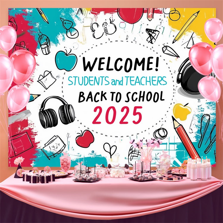 Backdrop Back To School Fun Classroom Supplies Doodle Backdrop CSH3-59