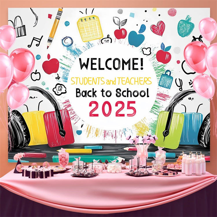 Back To School Backdrops Vibrant School Supplies Art Backdrop CSH3-60