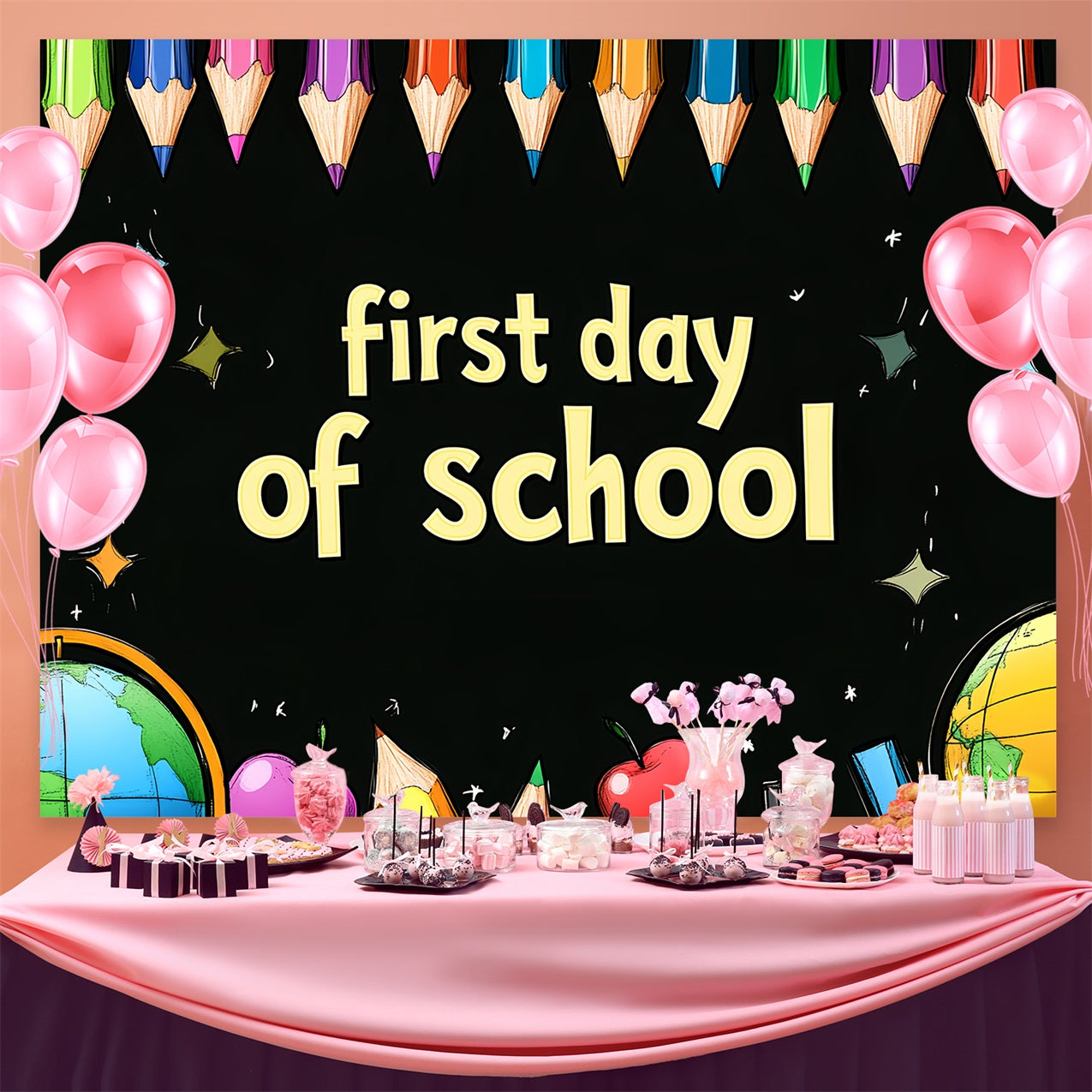 Backdrop Back To School Colorful Pencils Chalkboard Art Backdrop CSH3-64