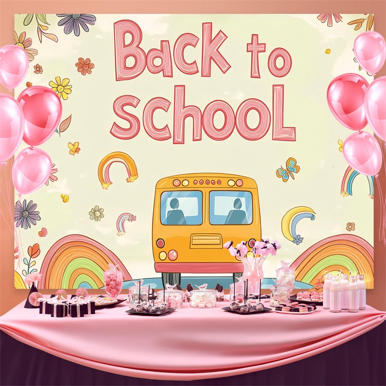Backdrop For Back To School Soft Watercolor School Bus Backdrop CSH3-66