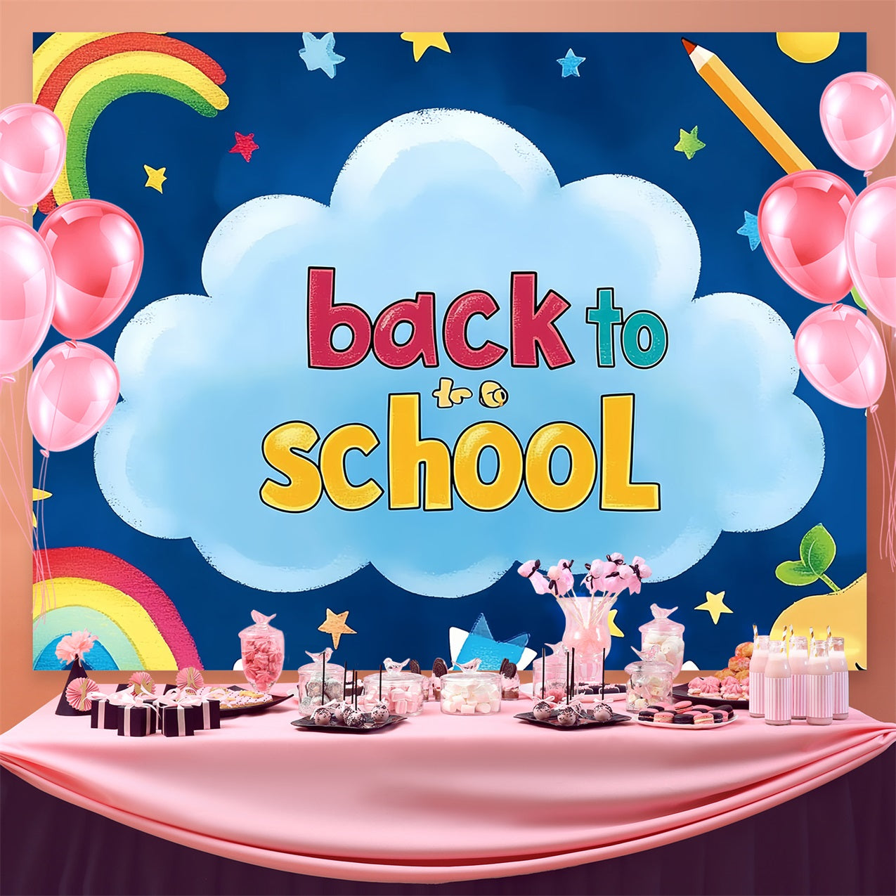 Back To School Backdrop Rainbow Stars Learning Adventure Backdrop CSH3-70