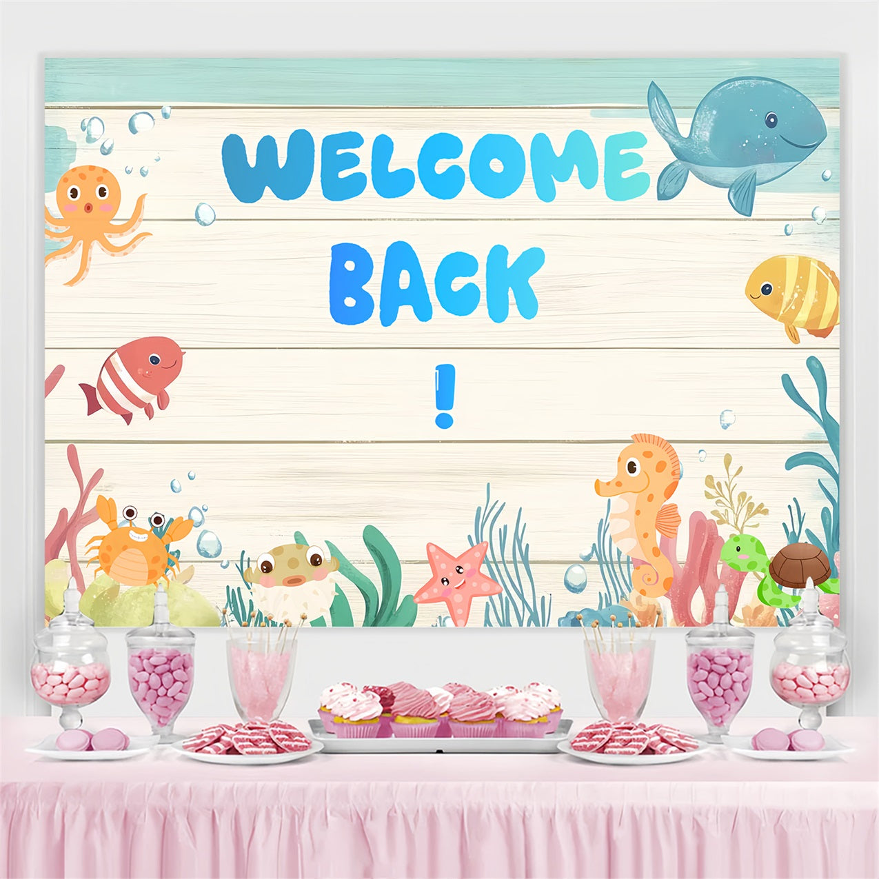 Back To School Backdrop Ideas Cute Sea Creatures School Backdrop CSH3-74
