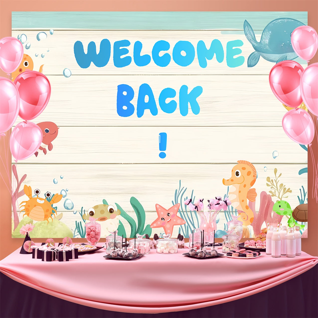 Back To School Backdrop Ideas Cute Sea Creatures School Backdrop CSH3-74