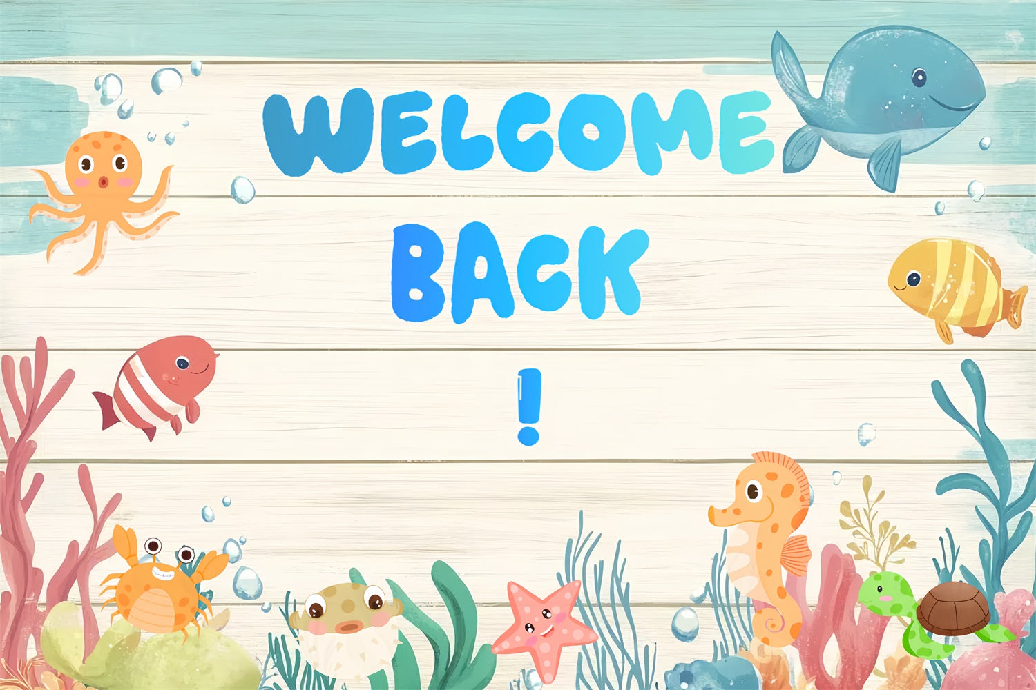 Back To School Backdrop Ideas Cute Sea Creatures School Backdrop CSH3-74