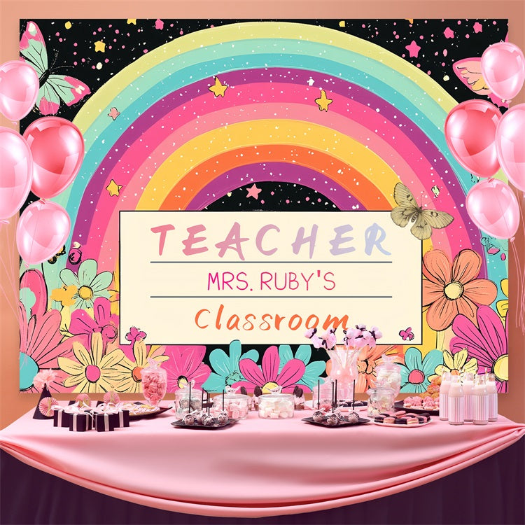 Back To School Backdrop Enchanted Butterflies Rainbow Custom Backdrop CSH3-89