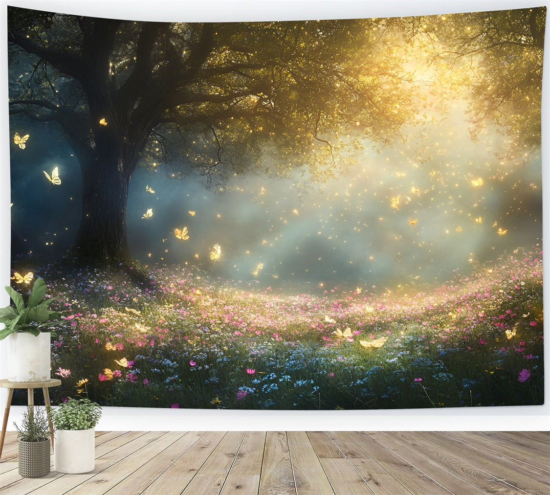 Photography Backdrop Forest Golden Butterfly Meadow Backdrop CSH4-110