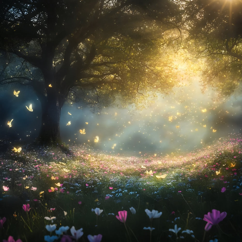 Photography Backdrop Forest Golden Butterfly Meadow Backdrop CSH4-110