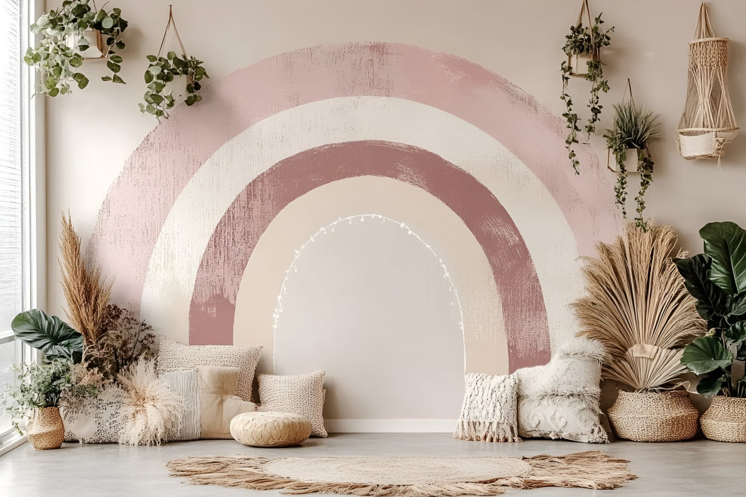 Boho Backdrop Ideas Arched Mural Pampas Backdrop CSH4-128