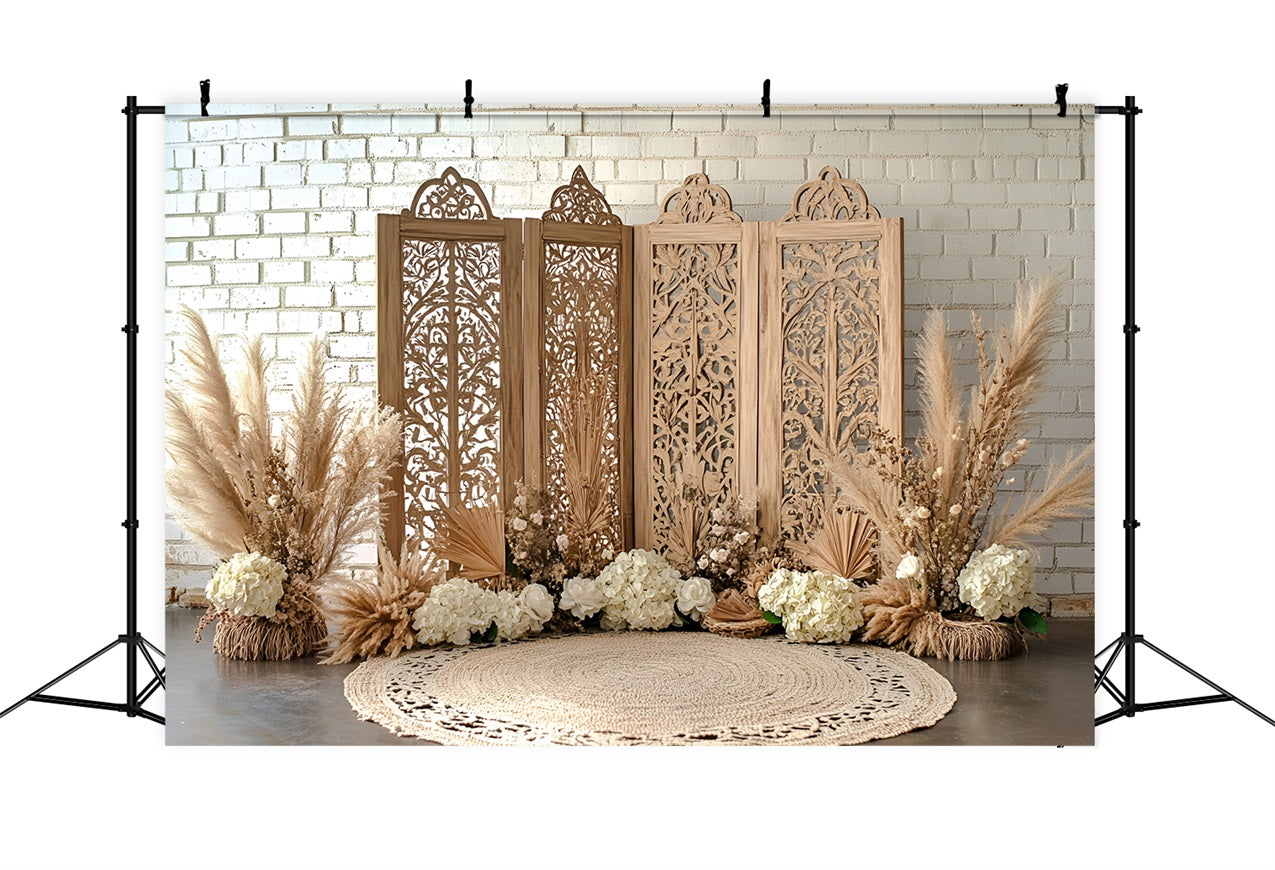 Boho Backdrops Carved Wooden Screen Floral Backdrop CSH4-129