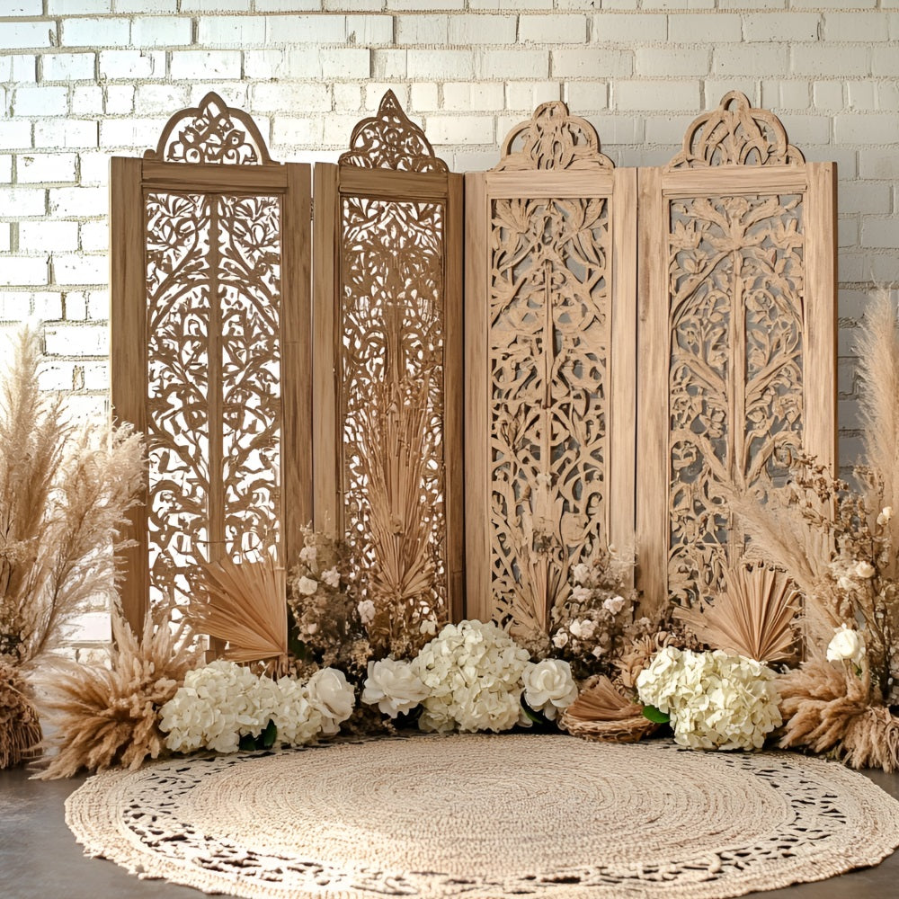 Boho Backdrops Carved Wooden Screen Floral Backdrop CSH4-129