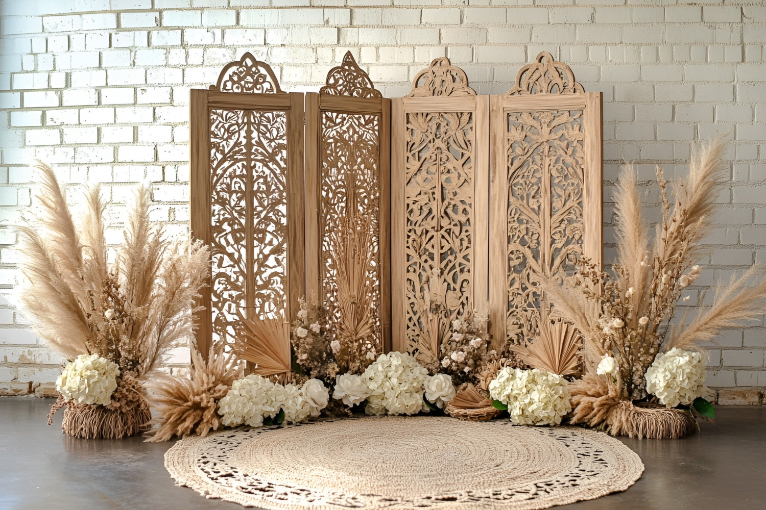 Boho Backdrops Carved Wooden Screen Floral Backdrop CSH4-129