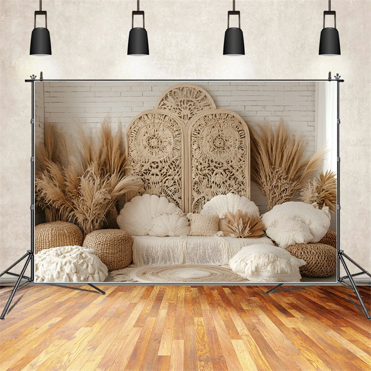 Boho Photo Backdrop Macrame Pampas Decor Backdrop CSH4-130