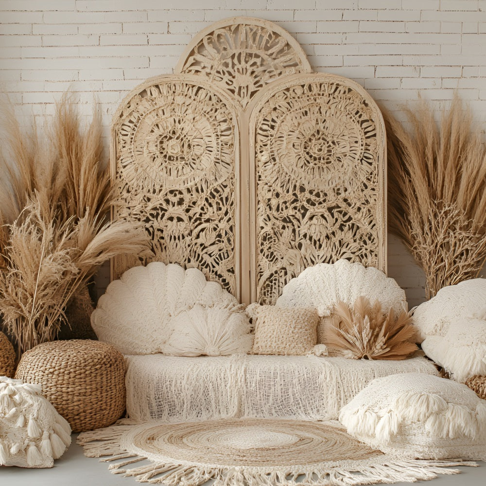 Boho Photo Backdrop Macrame Pampas Decor Backdrop CSH4-130