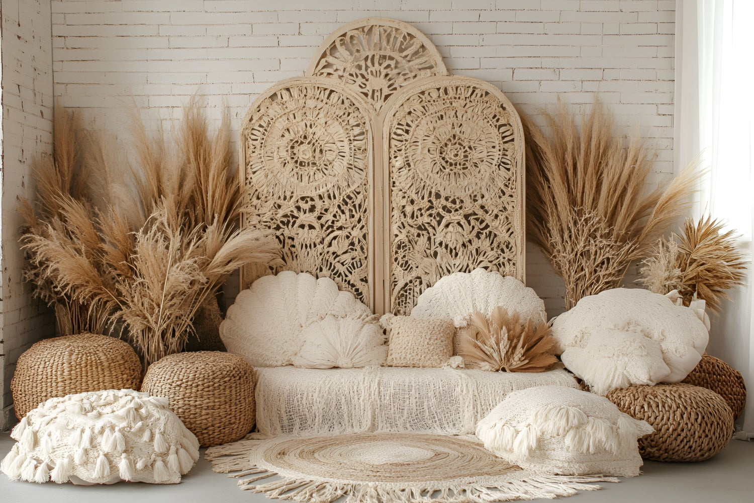Boho Photo Backdrop Macrame Pampas Decor Backdrop CSH4-130