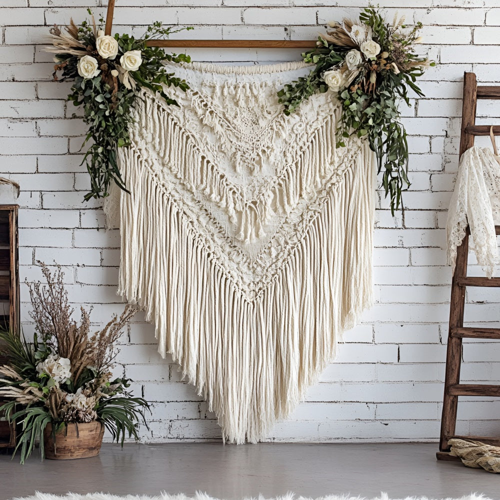 Boho Photo Backdrop Tapestry Flower Wooden Backdrop CSH4-138