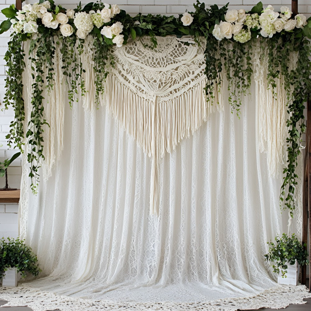 Boho Backdrop Draped Lace Flowers Backdrop CSH4-139