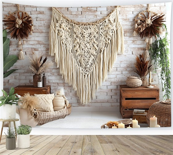 Boho Photo Backdrop Brick Wall Macrame Backdrop CSH4-141